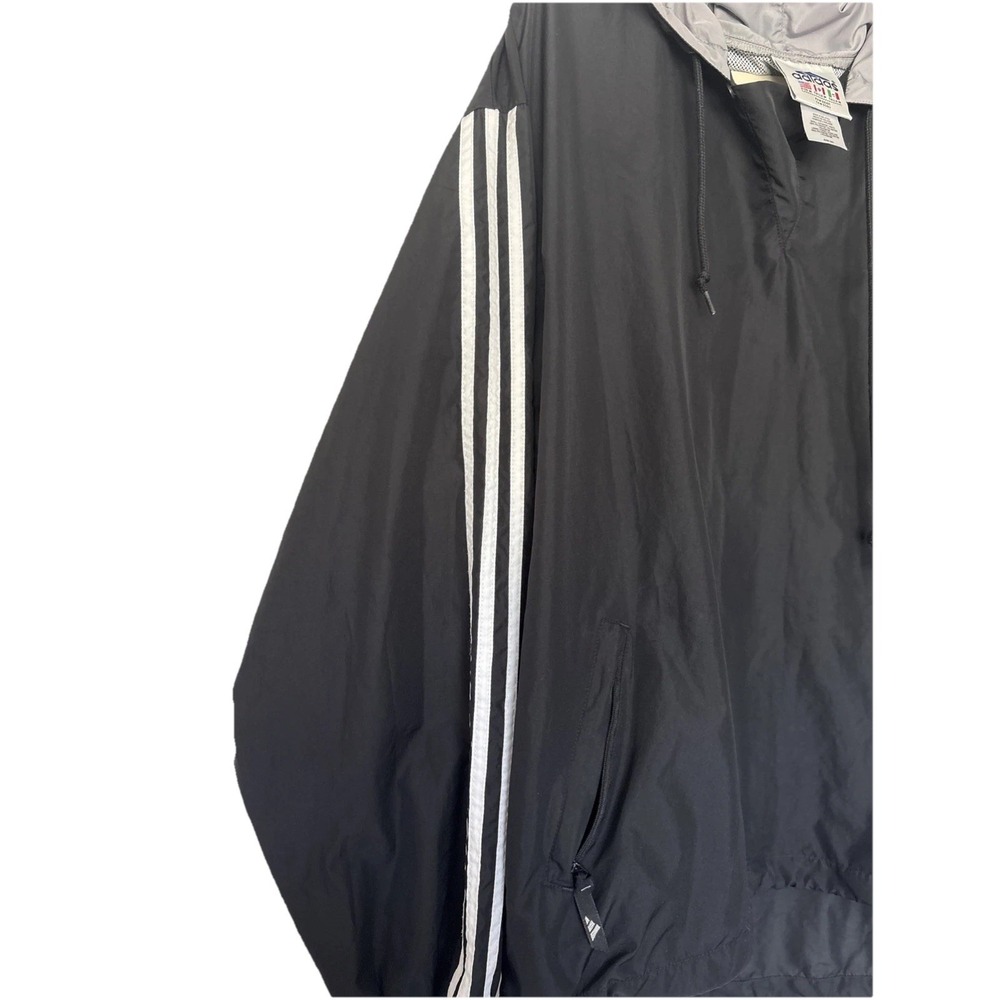 Y2K Vintage Adidas 3 Stripe‎ Windbreaker M Hood And Drawstring Grunge Soccer - Picture 3 of 6